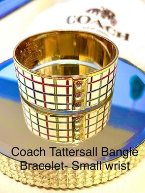 Coach Enamel Tattersall Bangle Bracelet/Multi-ColorStripes/GoldTone Ltd Ed small